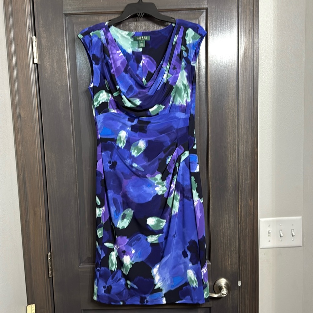 Ralph Lauren Purple Floral Print Cowl Neck Dress